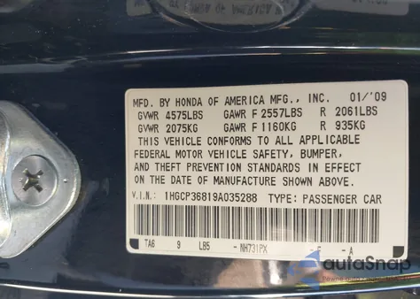 2009 Honda Accord 3.5 Ex-L z USA, uszkodzony, nr VIN 1HGCP36819A035288
